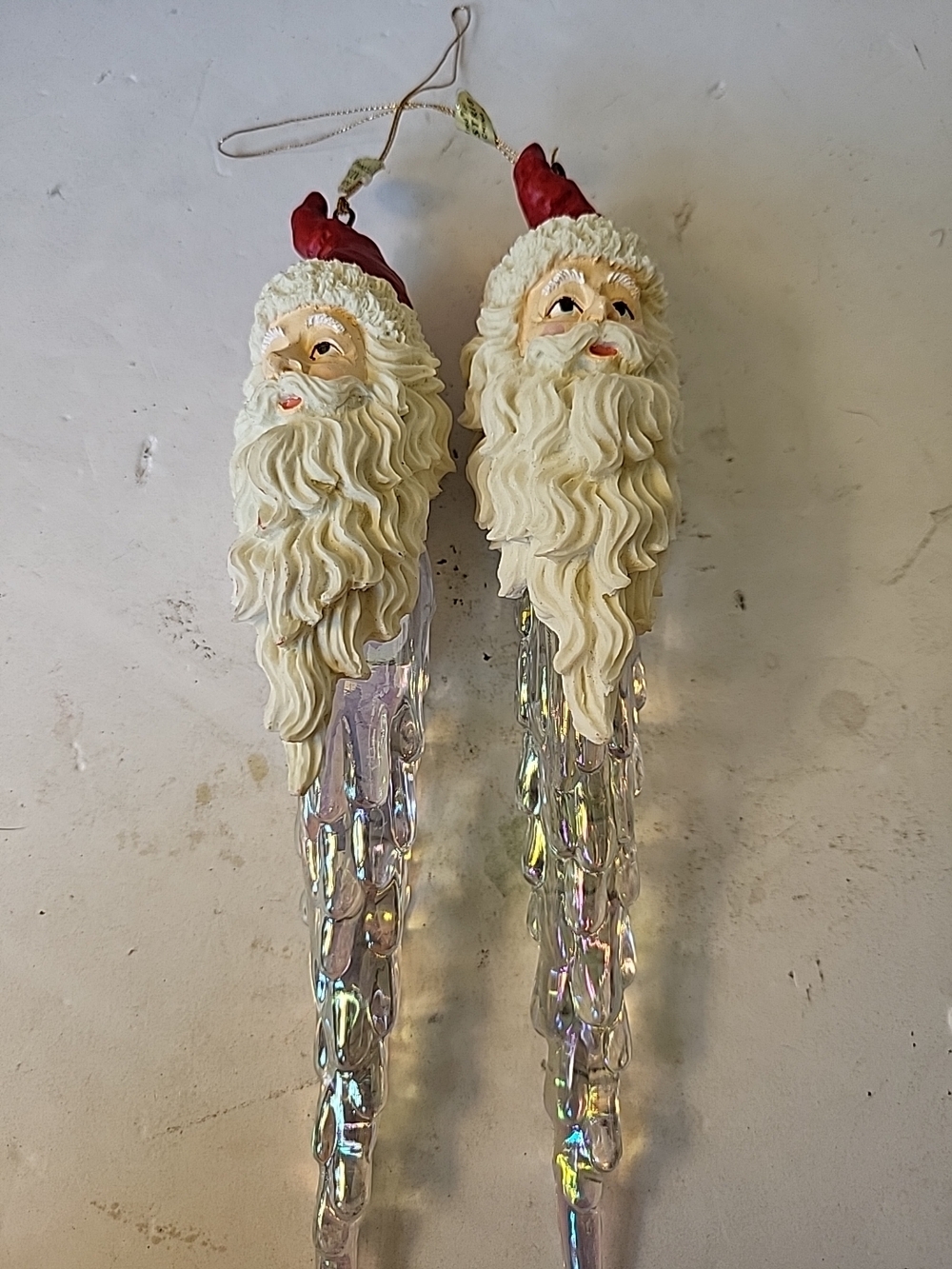 2- Silvestri Santa Iridescent Icicle Hanging Ornaments